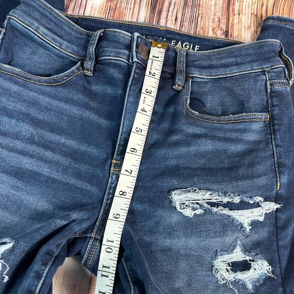 American Eagle HI RISE JEGGING Size 8 X Short Distressed Jeans Denim Pants 28x24 - Picture 8 of 14
